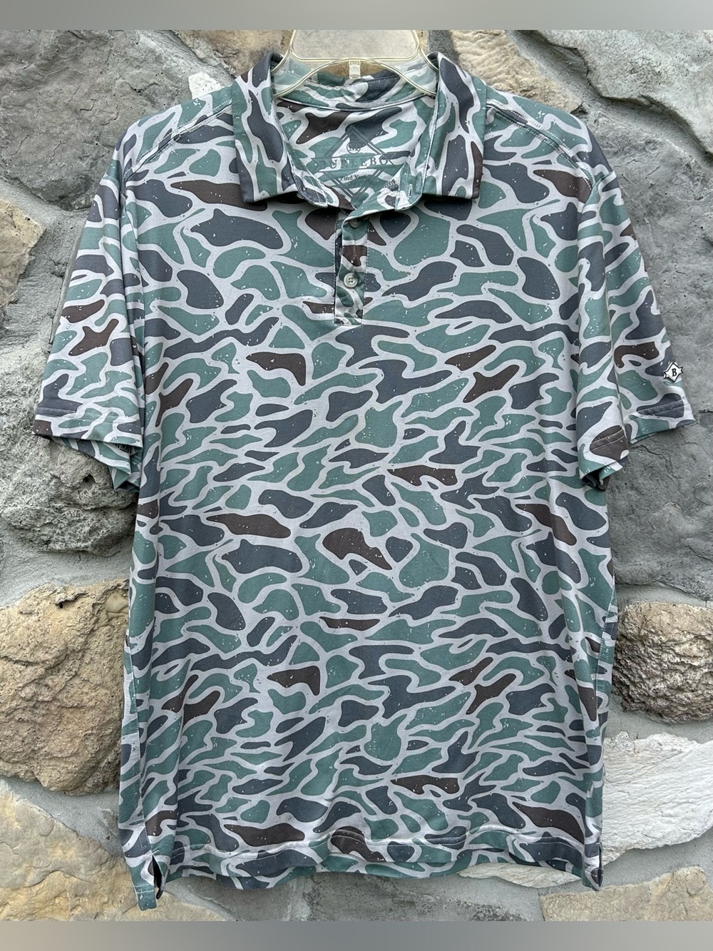 Burlebo Performance Polo Mens Size Medium Retro Duck Camo Soft Stretch Outdoors